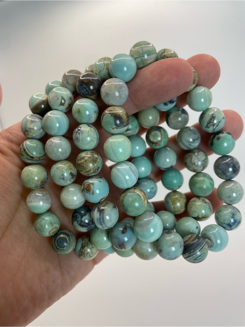 ONE Aqua Terra Agate Beaded Stretch Bracelet - 10mm (0146)